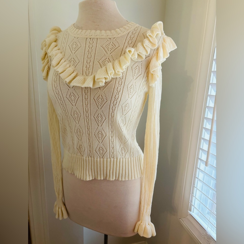 Cream Ruffled Knit Sweater